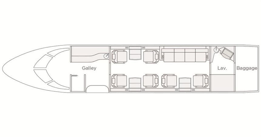 Bombardier Challenger 604 cabin floorplan
