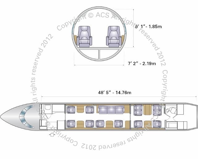 Bombardier Challenger 850 cabin floorplan