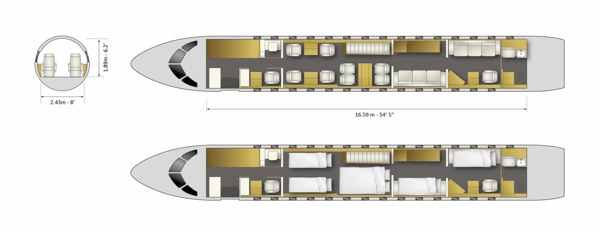 Bombardier Global 7500 cabin floorplan