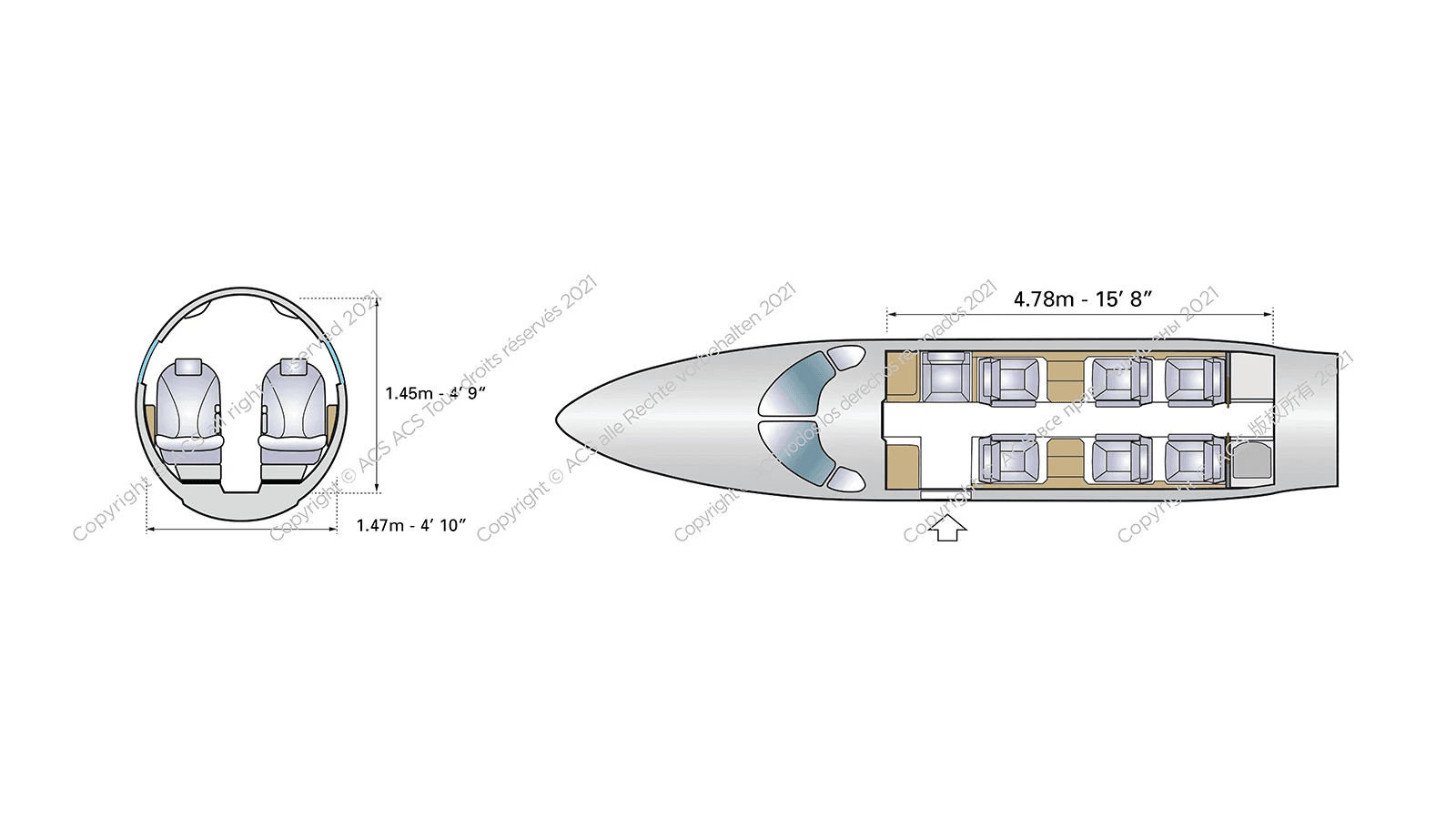 Cessna 525B Citation CJ3 cabin floorplan
