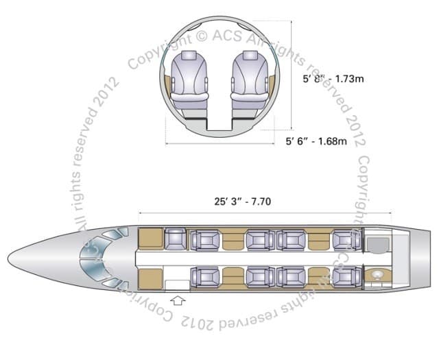Cessna Citation Sovereign cabin floorplan