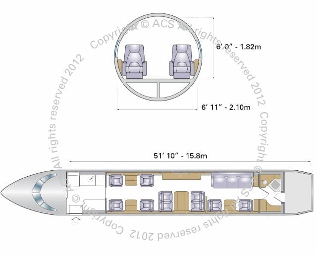 Embraer Legacy 650 cabin floorplan