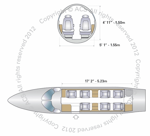Embraer Phenom 300 cabin floorplan