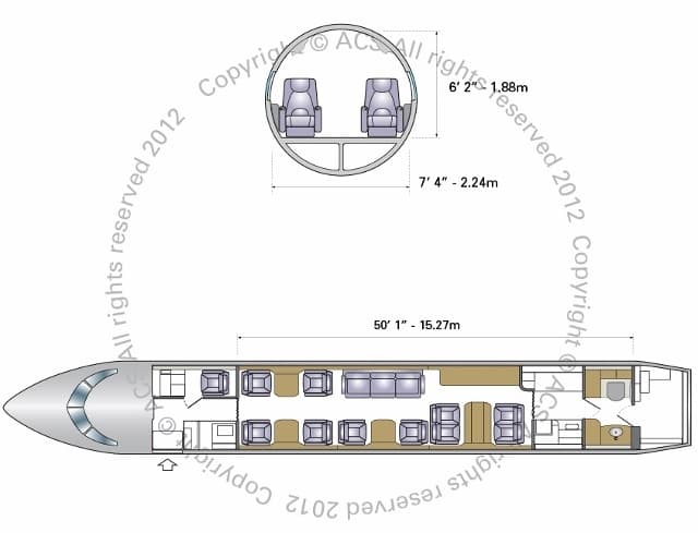 Gulfstream G550 cabin floorplan
