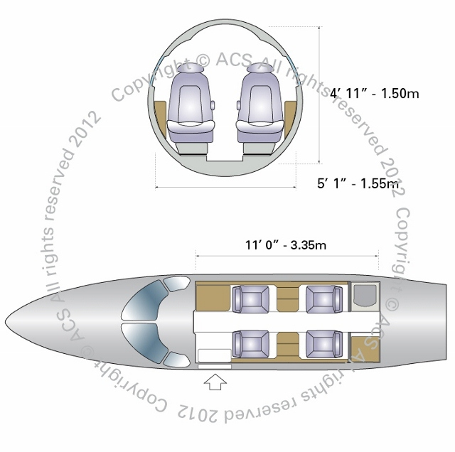 Embraer Phenom 100 cabin floor plan — Jon Sumrall's private jet interior layout