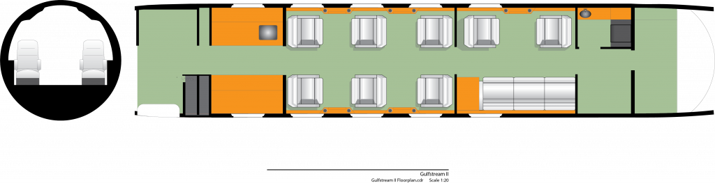 Gulfstream II cabin floor plan — Magic Johnson's private jet interior layout
