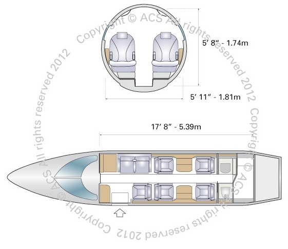 Learjet 60 cabin floor plan — Luke Bryan's private jet interior layout