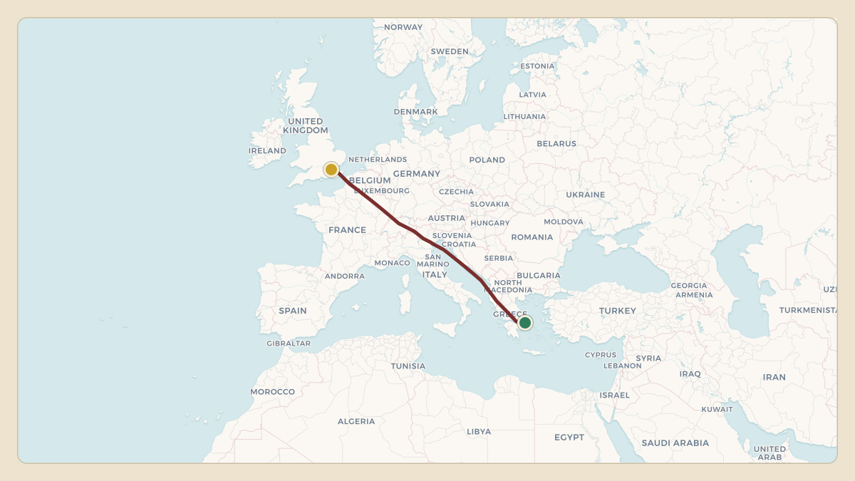 Flight path for Paris Hilton's N11PH from LGAV — Athens Eleftherios Venizelos International Airport to EGKN — Kenley Glider Field