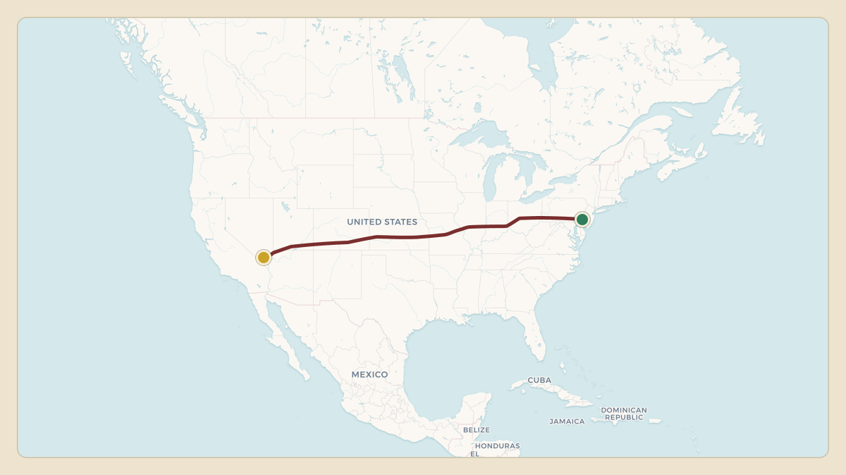Flight path for Dwayne Johnson's N1089 from KPHL — Philadelphia International Airport to KLAS — Harry Reid International Airport