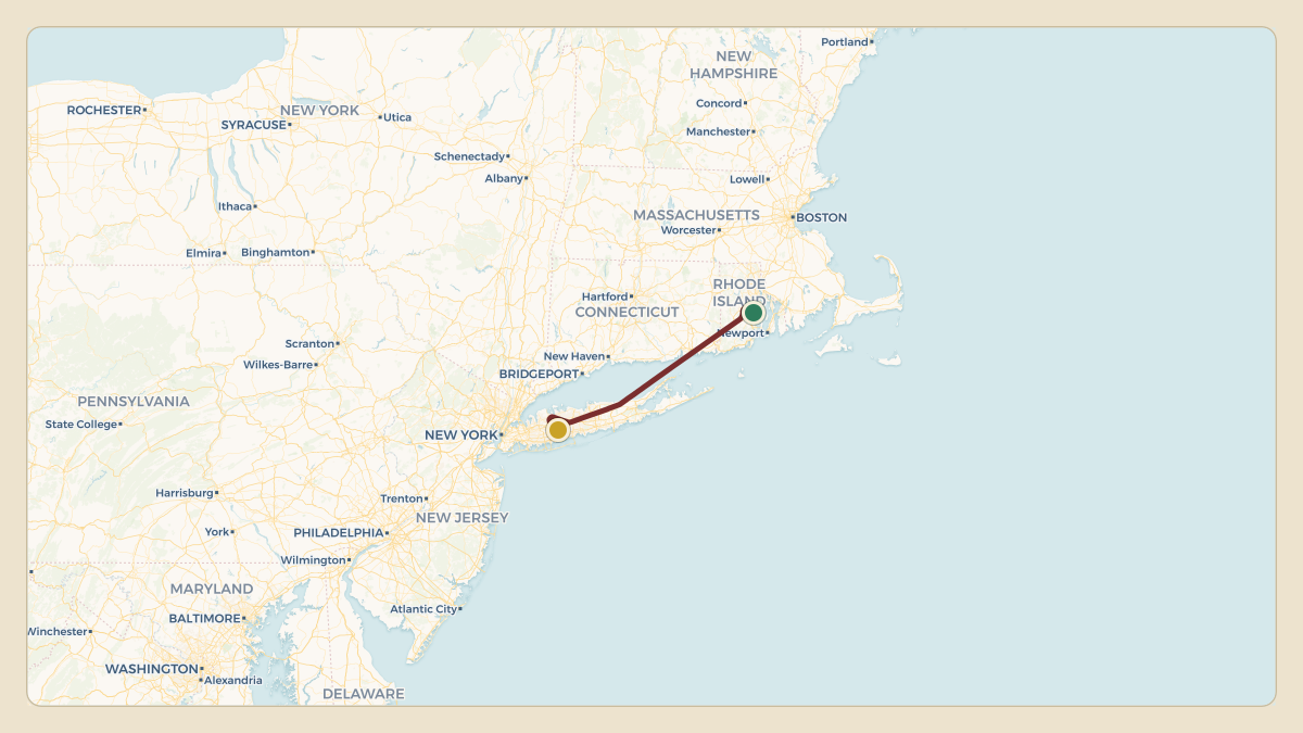 Flight path for James Dolan's N5465M from KOQU — Quonset State Airport to KFRG — Republic Airport