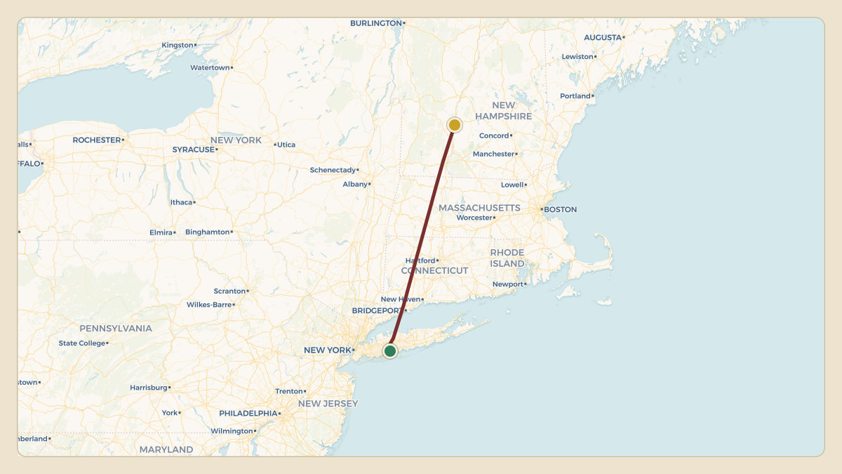 Flight path for James Dolan's N107VS from KFRG — Republic Airport to 43.31°, -72.40°