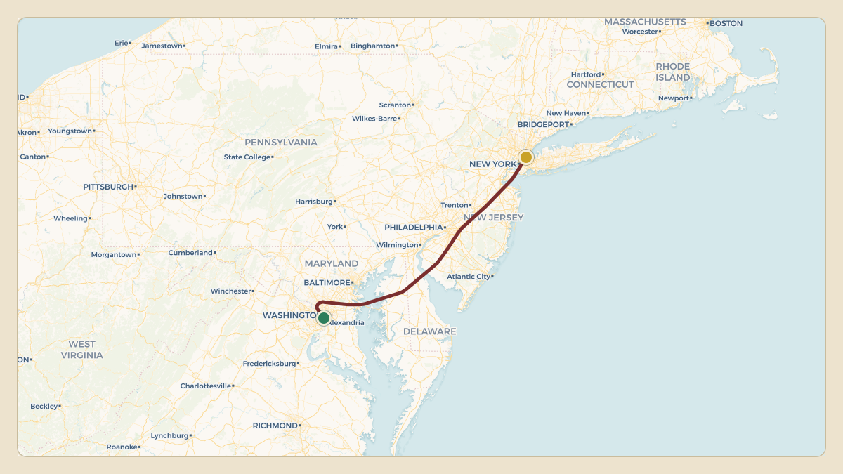Flight path for Howard Lutnick's N527AH from KDCA — Ronald Reagan Washington National Airport to KLGA — LaGuardia Airport