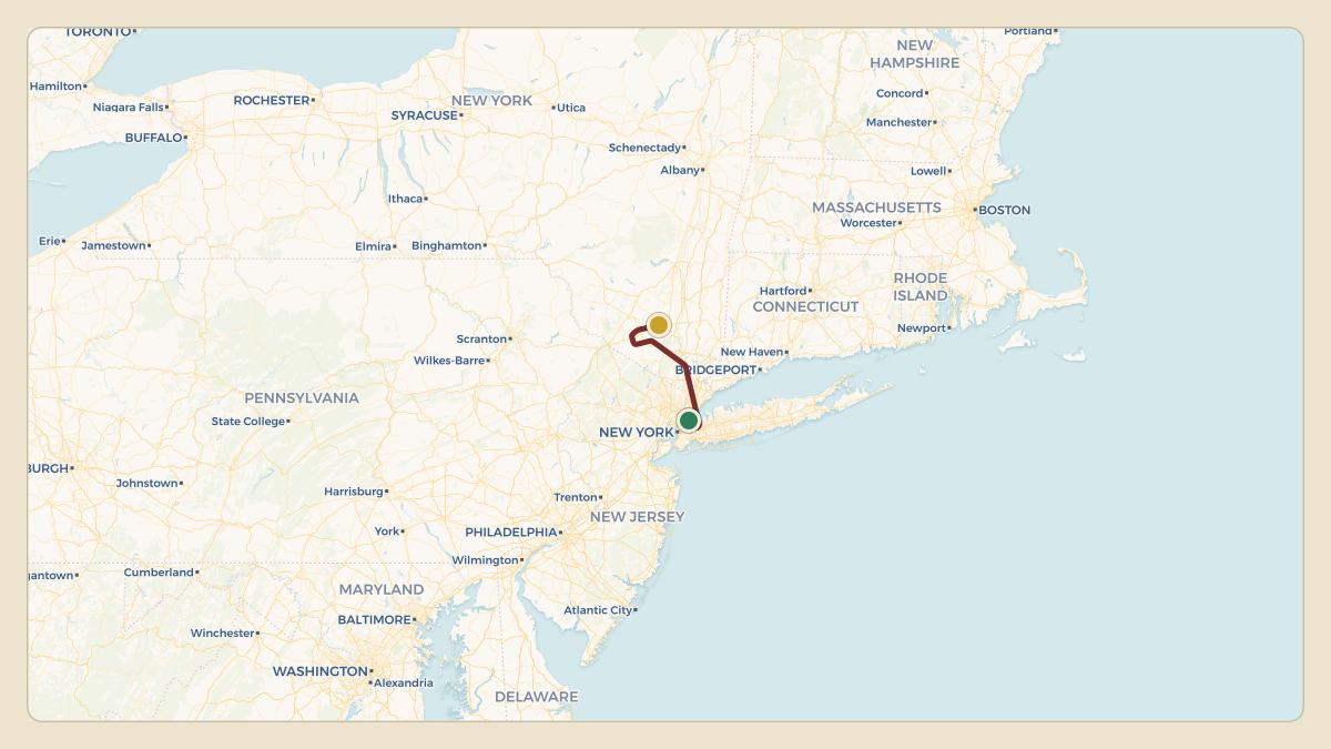 Flight path for Howard Lutnick's N527AH from KLGA — LaGuardia Airport to KSWF — New York Stewart International Airport