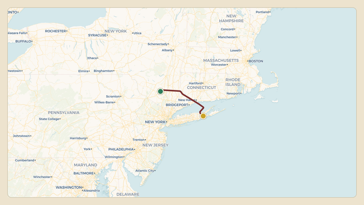 Flight path for Howard Lutnick's N527AH from KSWF — New York Stewart International Airport to KFOK — Francis S Gabreski Airport