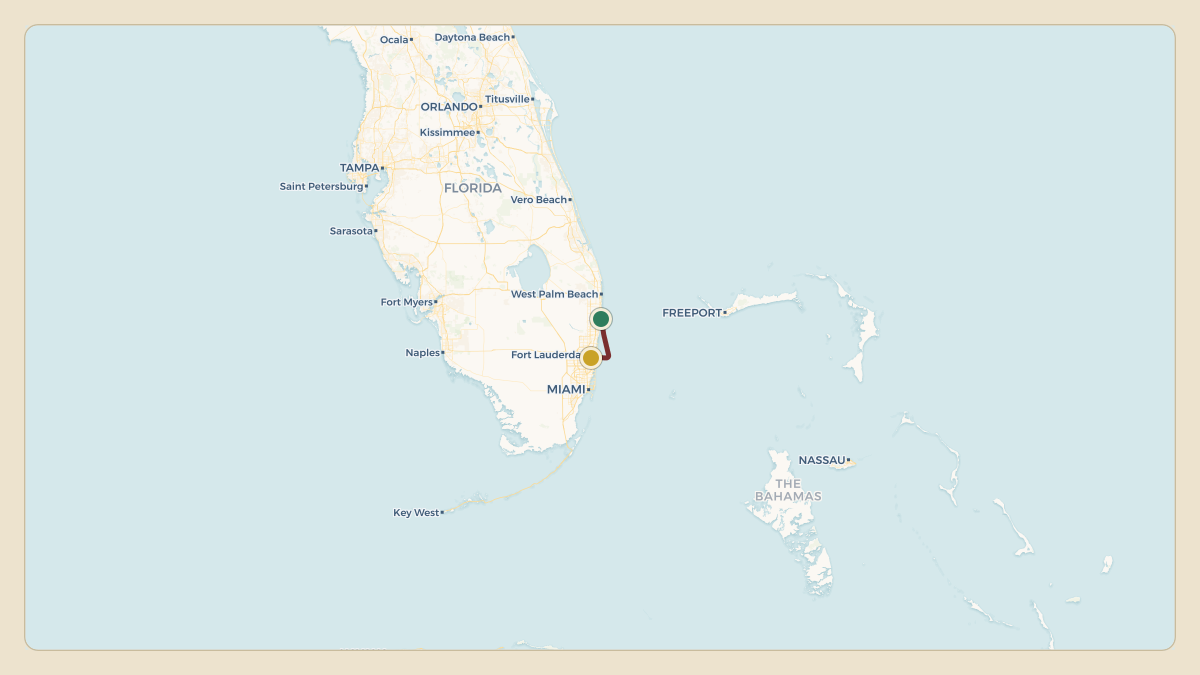 Flight path for Ferrari of Fort Lauderdale's N99MB from KDJT — President Donald J. Trump International Airport to KFLL — Fort Lauderdale Hollywood International Airport