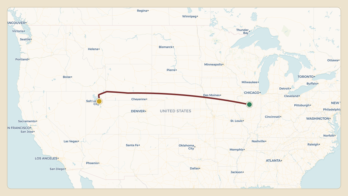 Flight path for State Farm's N76SF from KBMI — Central Illinois Regional Airport at Bloomington-Normal to KSLC — Salt Lake City International Airport