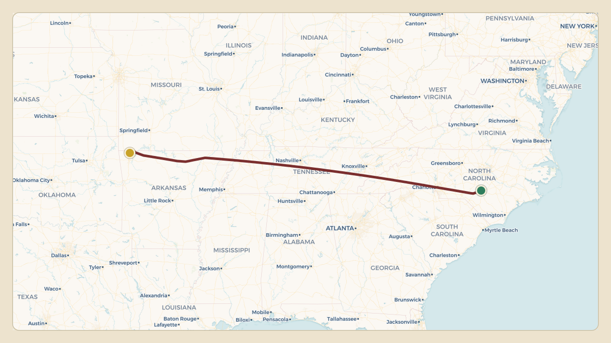 Flight path for Walmart's N383PA from KFAY — Fayetteville Regional Airport - Grannis Field to KROG — Rogers Municipal Airport-Carter Field