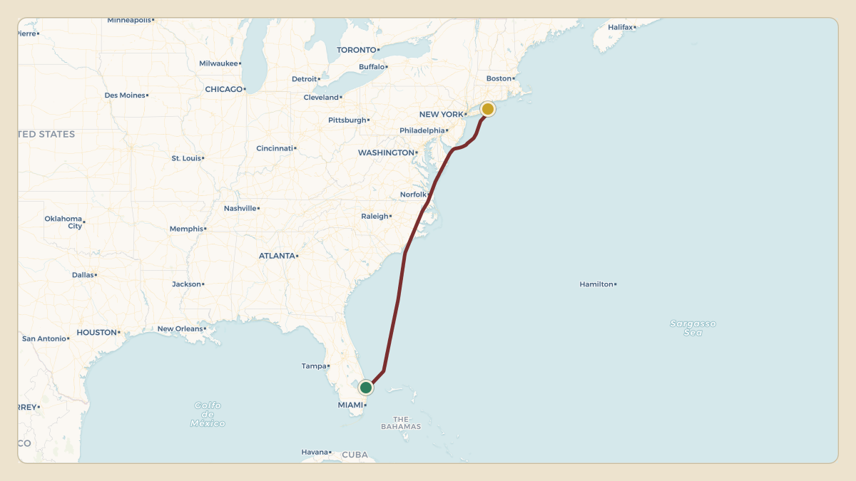 Flight path for Howard Lutnick's N527AH from KPBI — Palm Beach International Airport to KFOK — Francis S Gabreski Airport
