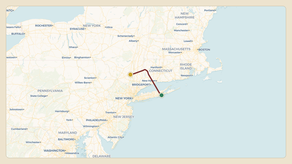 Flight path for Howard Lutnick's N527AH from KFOK — Francis S Gabreski Airport to KSWF — New York Stewart International Airport