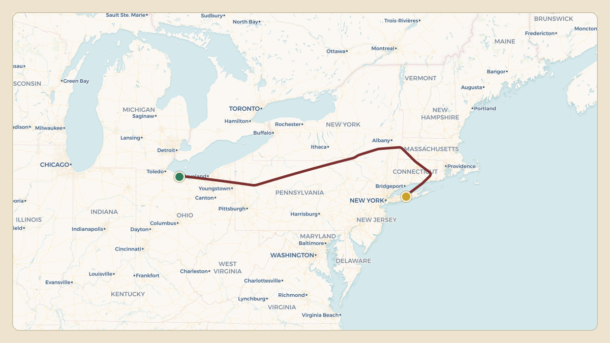 Flight path for Ferrari of Fort Lauderdale's N99MB from US-0324 — Toledo Seaplane Base to KISP — Long Island MacArthur Airport