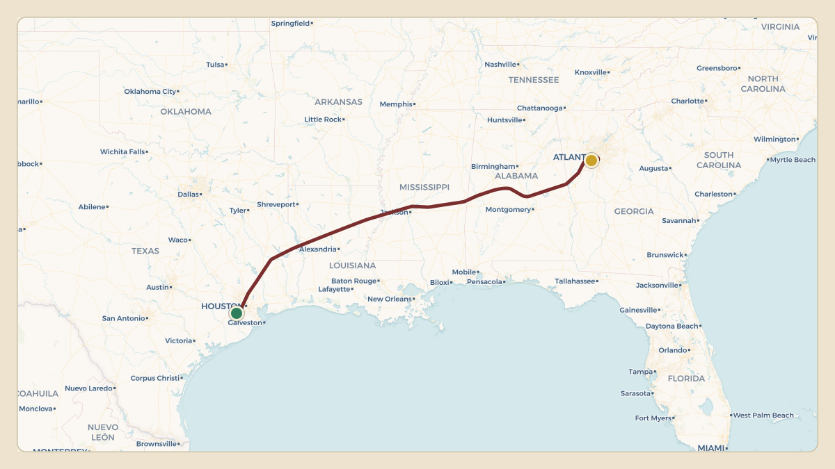 Flight path for Costco Wholesale's N82CW from KSGR — Sugar Land Regional Airport to KATL — Hartsfield Jackson Atlanta International Airport