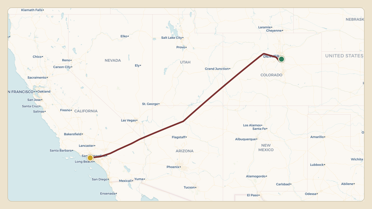 Flight path for Stan Kroenke's N729KF from KAPA — Centennial Airport to KLAX — Los Angeles International Airport