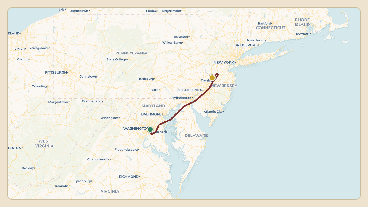 Flight path for Howard Lutnick's N527AH from KDCA — Ronald Reagan Washington National Airport to KTTN — Trenton Mercer Airport
