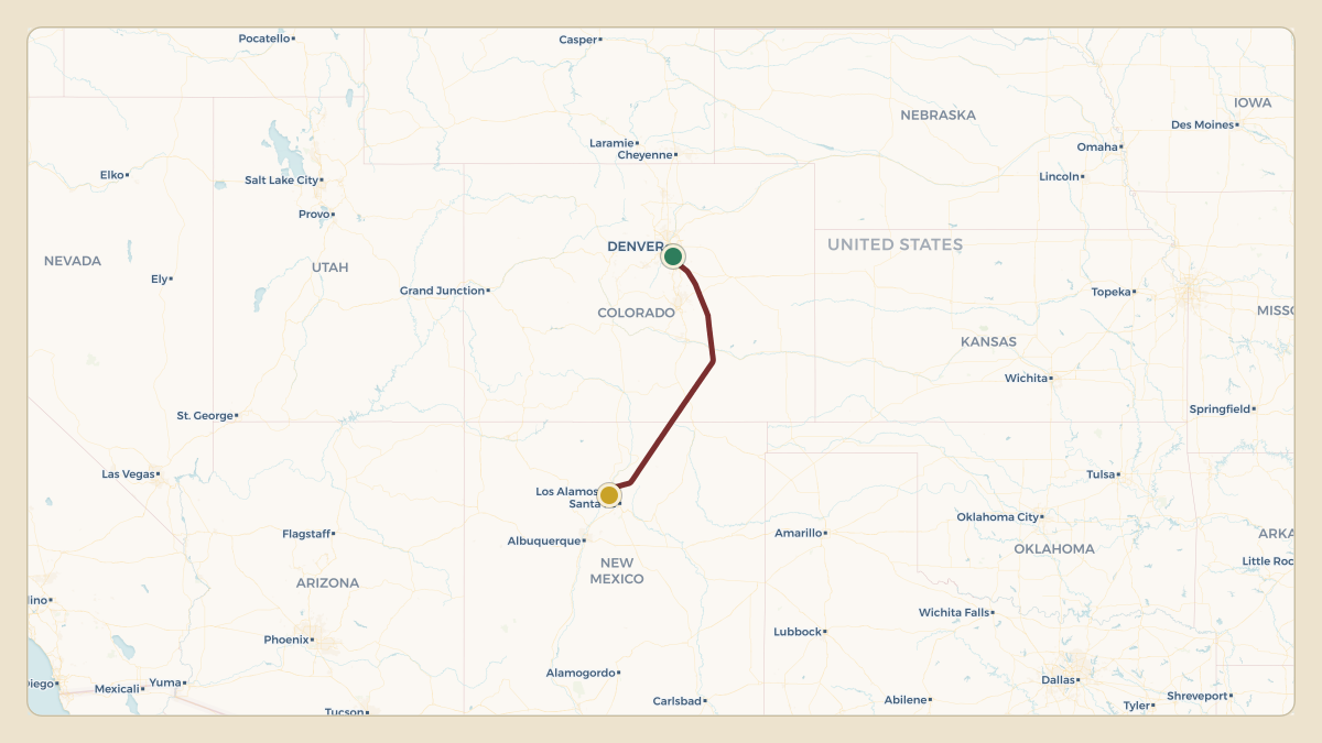 Flight path for Stan Kroenke's N218KF from KAPA — Centennial Airport to KLAM — Los Alamos Airport
