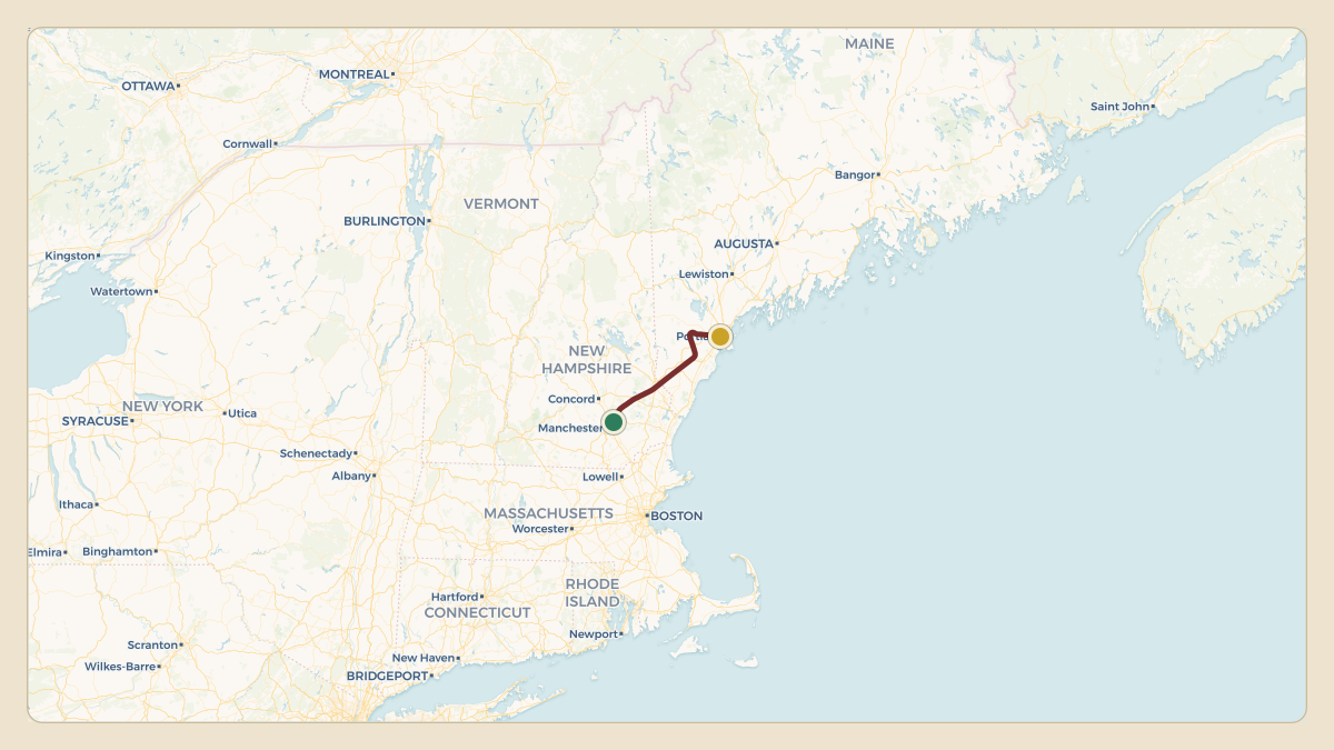 Flight path for Rick Hendrick's N508RH from KMHT — Manchester-Boston Regional Airport to KPWM — Portland International Jetport