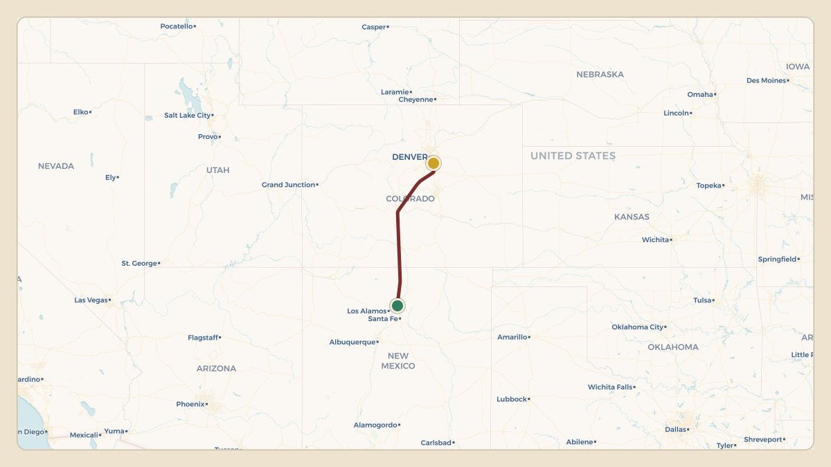 Flight path for Stan Kroenke's N218KF from E14 — Ohkay Owingeh Airport to KAPA — Centennial Airport