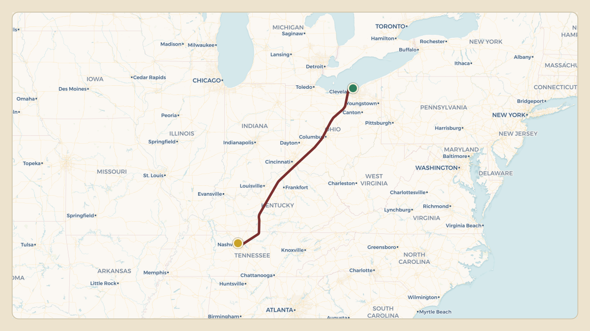 Flight path for Jimmy Haslam's N715CB from KBKL — Burke Lakefront Airport to KJWN — John C Tune Airport
