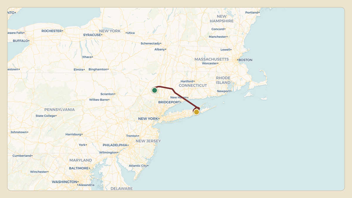 Flight path for Howard Lutnick's N527AH from KSWF — New York Stewart International Airport to KFOK — Francis S Gabreski Airport