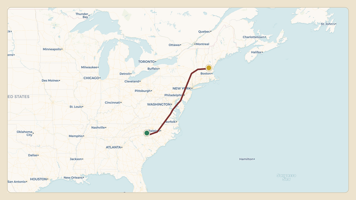 Flight path for Rick Hendrick's N508RH from KJQF — Concord-Padgett Regional Airport to KMHT — Manchester-Boston Regional Airport