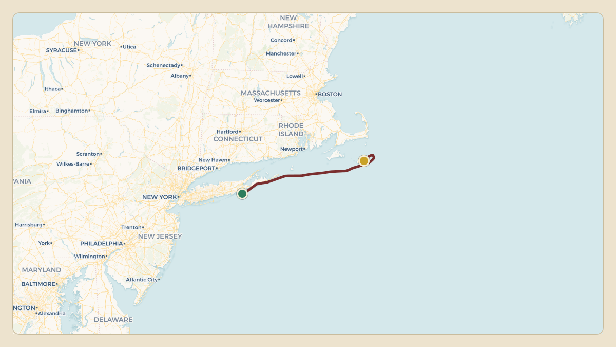 Flight path for James Dolan's N5465M from KFOK — Francis S Gabreski Airport to KACK — Nantucket Memorial Airport