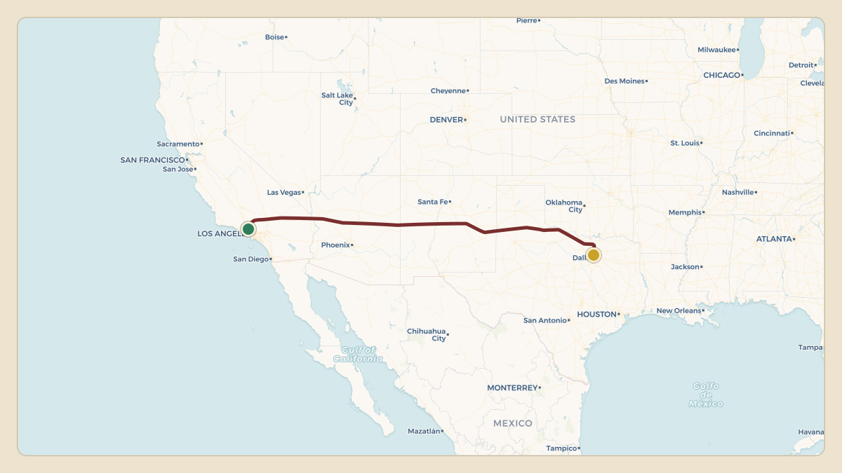 Flight path for MGM Resorts's N781MM from KVNY — Van Nuys Airport to KDAL — Dallas Love Field