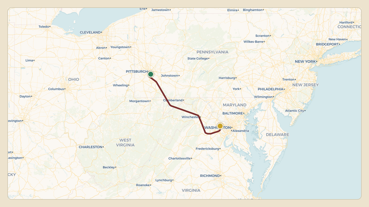 Flight path for PNC Financial's N412DL from KAGC — Allegheny County Airport to KIAD — Washington Dulles International Airport