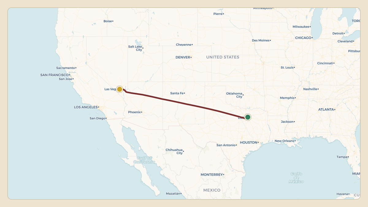 Flight path for MGM Resorts's N781MM from KDAL — Dallas Love Field to KLAS — Harry Reid International Airport