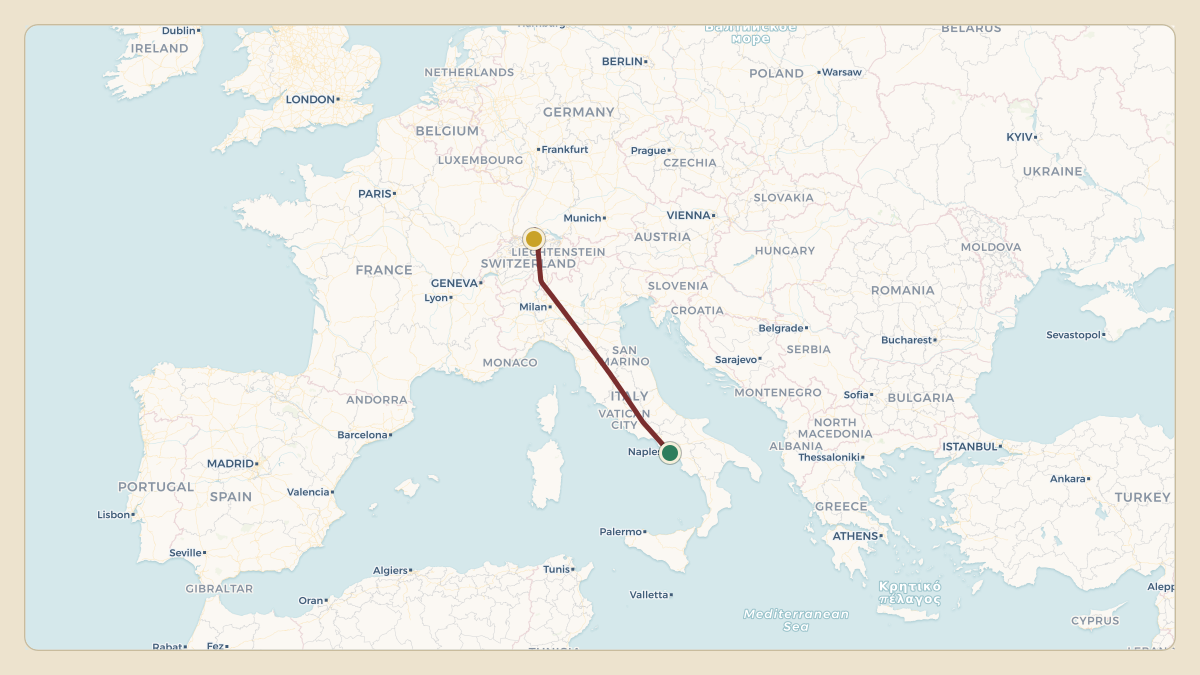 Flight path for Nassef Sawiris's M-YNNS from LIRN — Naples International Airport to LSZH — Zürich Airport