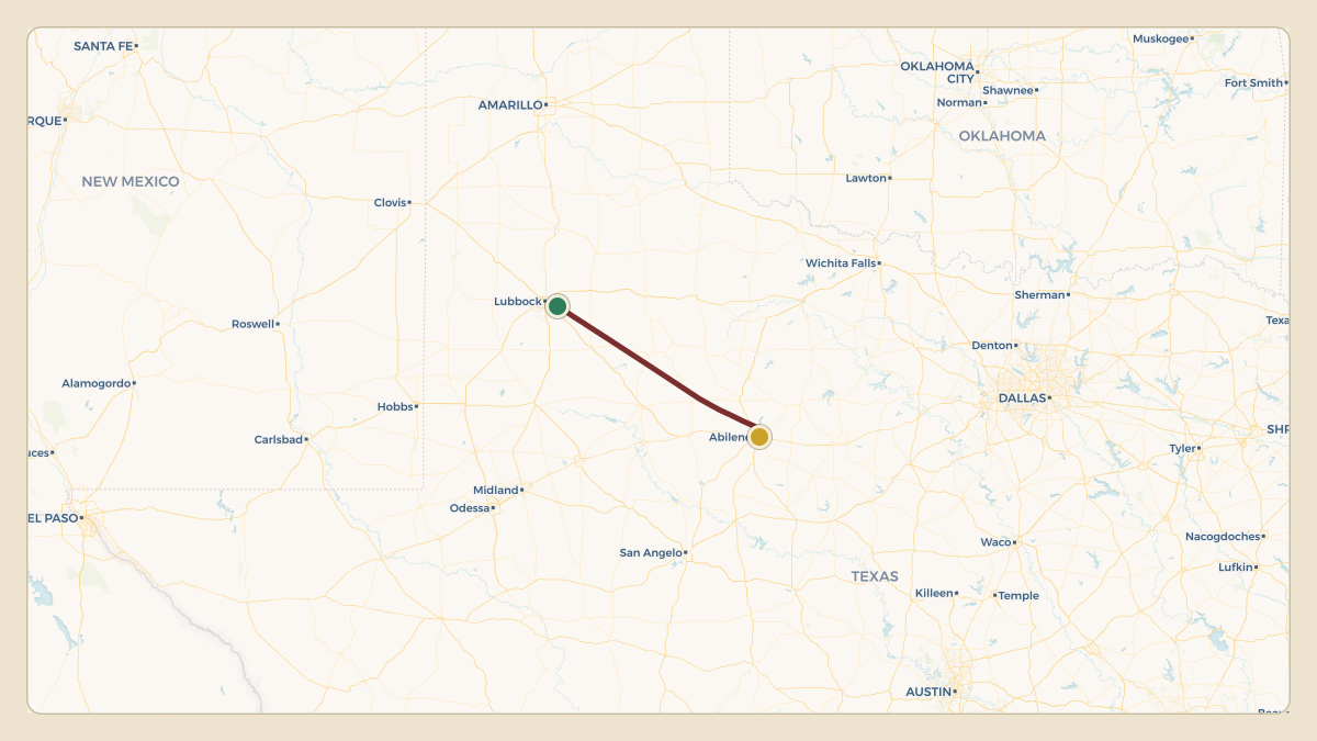 Flight path for Discount Tire's N527H from 8XS8 — Reese Airpark to KABI — Abilene Regional Airport