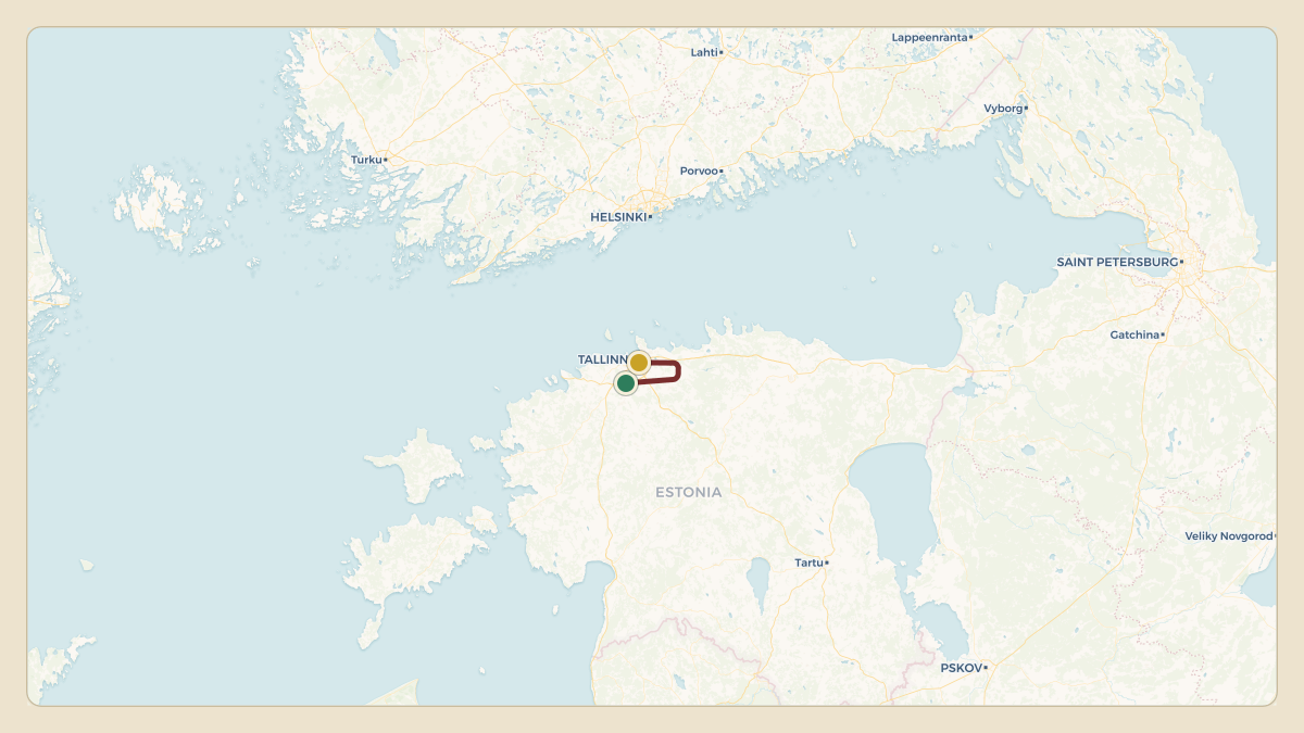 Flight path for UK Government / Royal Flight's G-ZABH from EEEI — Ämari Air Base to EETN — Lennart Meri Tallinn Airport