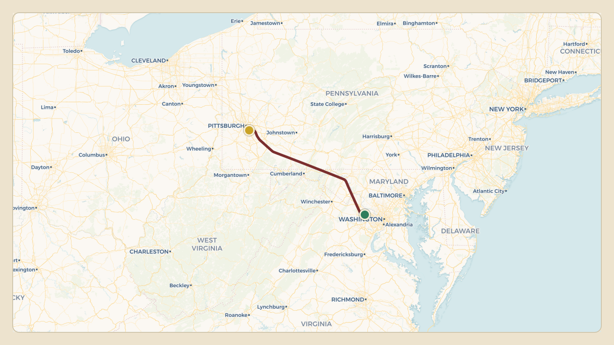 Flight path for PNC Financial's N412DL from KIAD — Washington Dulles International Airport to KAGC — Allegheny County Airport
