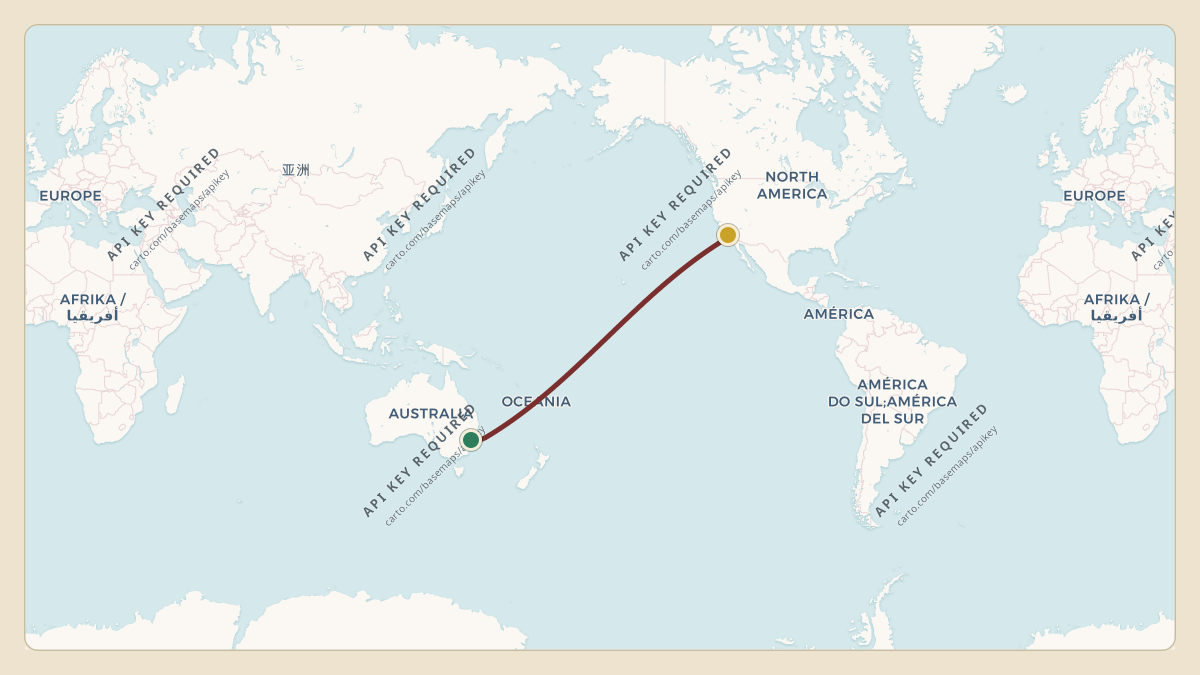Flight path for Lachlan Murdoch's N888NC from YSSY — Sydney Kingsford Smith International Airport to KLAX — Los Angeles International Airport