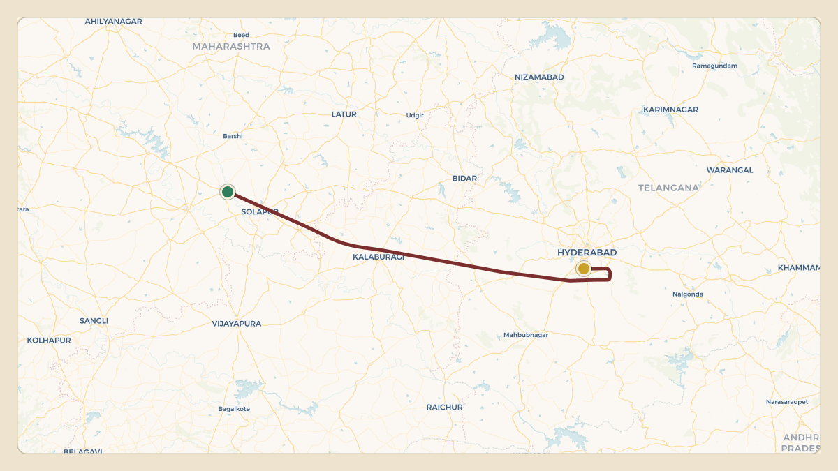 Flight path for Poonawalla Family's VT-CCA from VASL — Solapur Airport to VOHS — Rajiv Gandhi International Airport