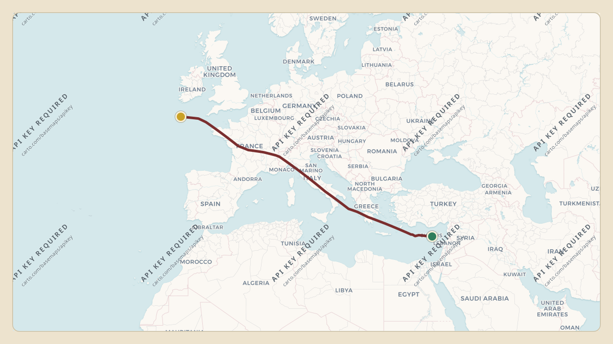 Flight path for Kash Patel's N708JH from LCLK — Larnaca International Airport to KJFK — John F. Kennedy International Airport