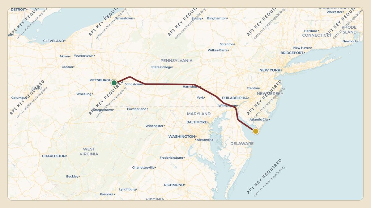 Flight path for PNC Financial's N513DL from KAGC — Allegheny County Airport to KMIV — Millville Municipal Airport