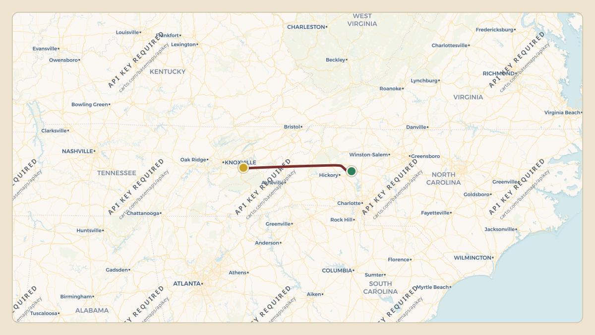 Flight path for Dale Earnhardt Jr.'s N38AD from KSVH — Statesville Regional Airport to KGKT — Gatlinburg-Pigeon Forge Airport