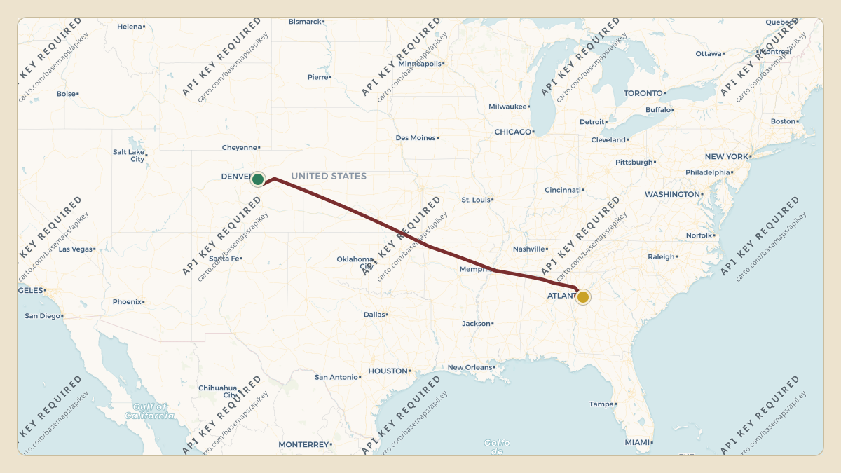 Flight path for Stan Kroenke's N729KF from KAPA — Centennial Airport to KATL — Hartsfield Jackson Atlanta International Airport