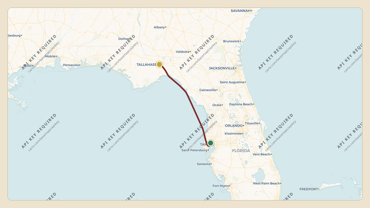 Flight path for Bob Basham's N828ML from KTPA — Tampa International Airport to KTLH — Tallahassee International Airport