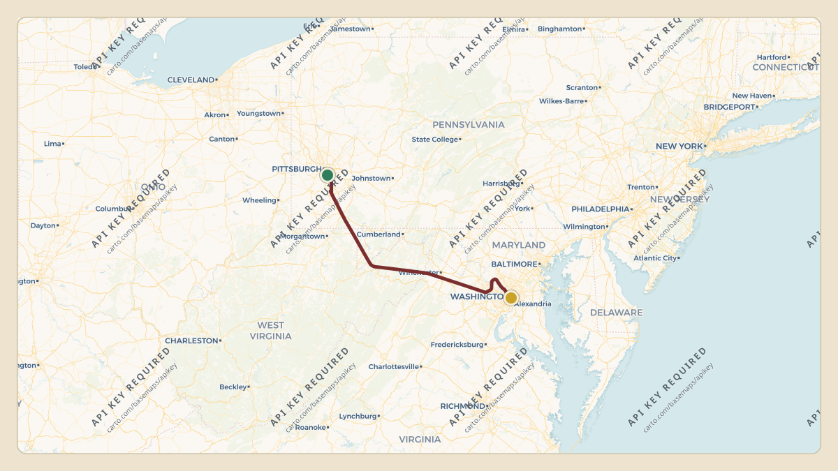 Flight path for PNC Financial's N852DL from KAGC — Allegheny County Airport to KDCA — Ronald Reagan Washington National Airport