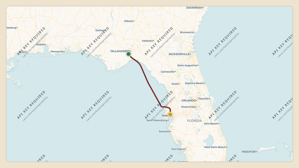 Flight path for Bob Basham's N828ML from KTLH — Tallahassee International Airport to KTPA — Tampa International Airport